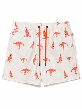 Bondi Beamers Kangaroo Print Swim Trunks Size Small Cream Neon Coral Beach Short
